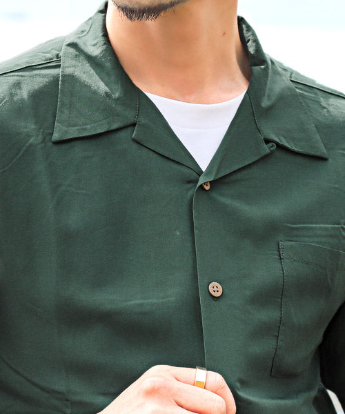 ラグスタイル LUXSTYLE レーヨン無地アロハシャツ/半袖シャツ メンズ オープンカラー アロハシャツ レーヨン 無地 薄手 （ネイビー） ネイビー