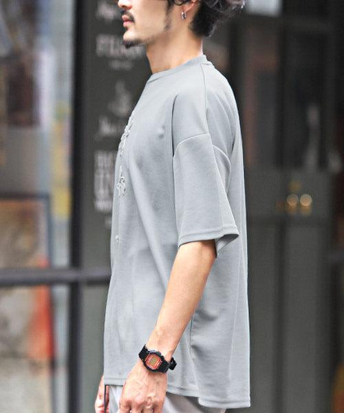 ラグスタイル LUXSTYLE ポンチ切替半袖ビッグTシャツ/Tシャツ メンズ レディース 半袖 ポンチ 刺繍 ビッグシルエット