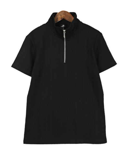 ラグスタイル LUXSTYLE ヘリンボーンジャガードハーフZIP半袖ポロシャツ/ポロシャツ メンズ 半袖 ハーフZIP トップス カットソー 無地 立て襟