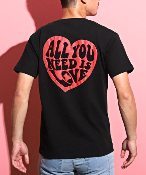 ラグスタイル LUXSTYLE Hollywood rich.&(ハリウッドリッチ)ハート刺繍発泡プリント半袖Tシャツ/Tシャツ メンズ 半袖 刺繍 ハート 発泡プリント ロゴ （2ブラック） 2ブラック