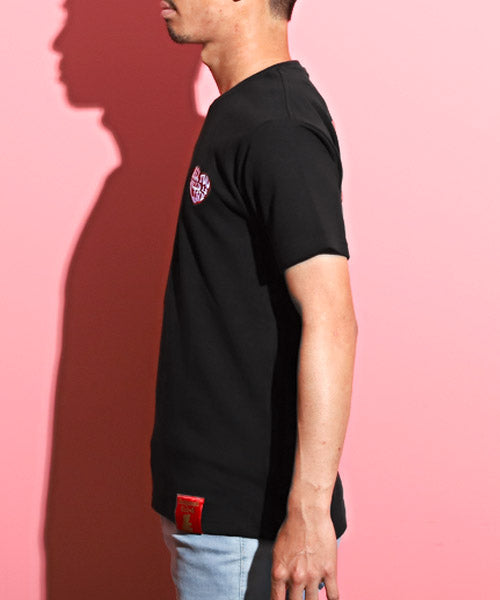 ラグスタイル LUXSTYLE Hollywood rich.&(ハリウッドリッチ)ハート刺繍発泡プリント半袖Tシャツ/Tシャツ メンズ 半袖 刺繍 ハート 発泡プリント ロゴ （2ブラック） 2ブラック