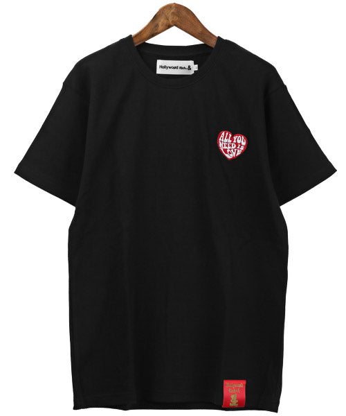 ラグスタイル LUXSTYLE Hollywood rich.&(ハリウッドリッチ)ハート刺繍発泡プリント半袖Tシャツ/Tシャツ メンズ 半袖 刺繍 ハート 発泡プリント ロゴ （2ブラック） 2ブラック