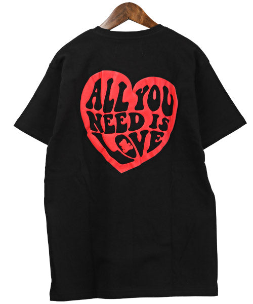 ラグスタイル LUXSTYLE Hollywood rich.&(ハリウッドリッチ)ハート刺繍発泡プリント半袖Tシャツ/Tシャツ メンズ 半袖 刺繍 ハート 発泡プリント ロゴ （2ブラック） 2ブラック