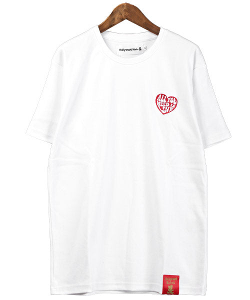 ラグスタイル LUXSTYLE Hollywood rich.&(ハリウッドリッチ)ハート刺繍発泡プリント半袖Tシャツ/Tシャツ メンズ 半袖 刺繍 ハート 発泡プリント ロゴ （2ブラック） 2ブラック