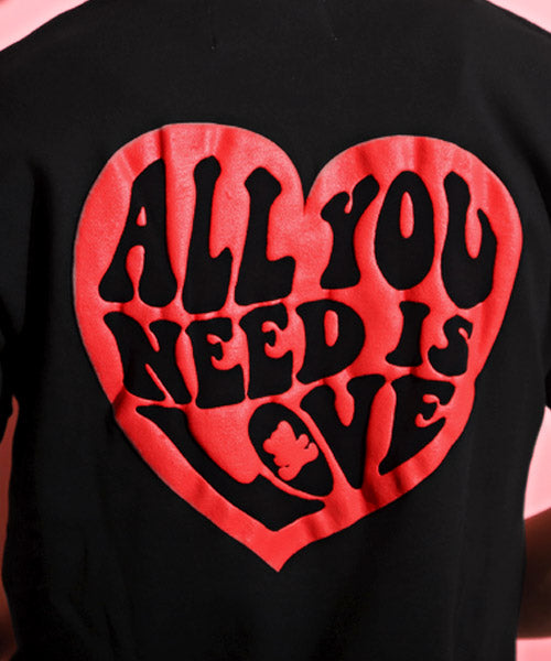 ラグスタイル LUXSTYLE Hollywood rich.&(ハリウッドリッチ)ハート刺繍発泡プリント半袖Tシャツ/Tシャツ メンズ 半袖 刺繍 ハート 発泡プリント ロゴ （2ブラック） 2ブラック