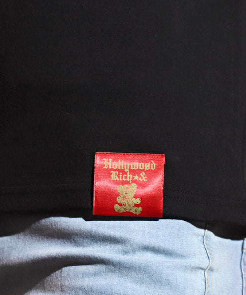 ラグスタイル LUXSTYLE Hollywood rich.&(ハリウッドリッチ)ハート刺繍発泡プリント半袖Tシャツ/Tシャツ メンズ 半袖 刺繍 ハート 発泡プリント ロゴ （2ブラック） 2ブラック