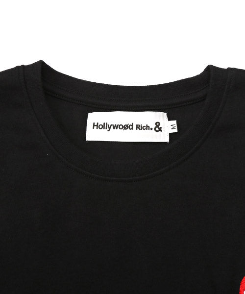 ラグスタイル LUXSTYLE Hollywood rich.&(ハリウッドリッチ)ハート刺繍発泡プリント半袖Tシャツ/Tシャツ メンズ 半袖 刺繍 ハート 発泡プリント ロゴ （2ブラック） 2ブラック