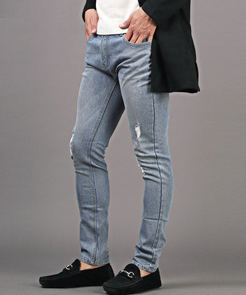 ラグスタイル LUXSTYLE ダメージスキニーデニムパンツ/デニムパンツ メンズ スキニーパンツ ストレッチ ダメージ スリム,2ブルー