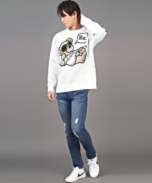 ラグスタイル LUXSTYLE ダメージスキニーデニムパンツ/デニムパンツ メンズ スキニーパンツ ストレッチ ダメージ スリム