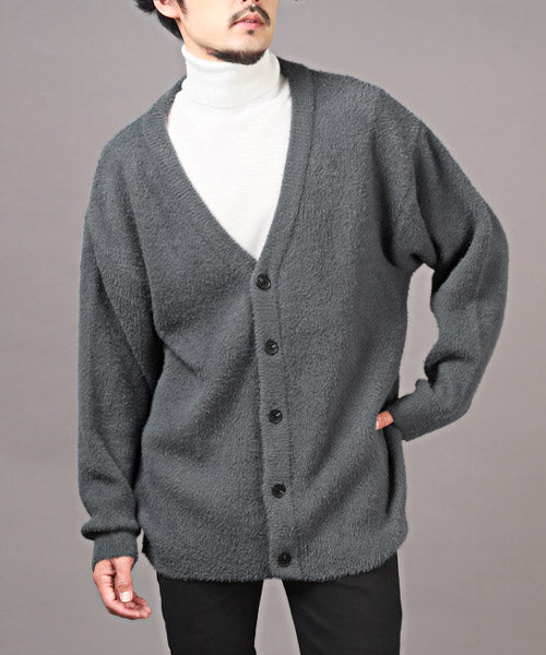 ラグスタイル LUXSTYLE フェザーヤーンカーディガン/カーディガン メンズ ニット ビッグシルエット フェザーヤーン シャギーニット モヘア （4チャコール） 4チャコール