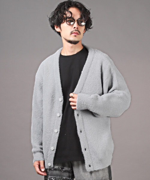 ラグスタイル LUXSTYLE フェザーヤーンカーディガン/カーディガン メンズ ニット ビッグシルエット フェザーヤーン シャギーニット モヘア （4チャコール） 4チャコール