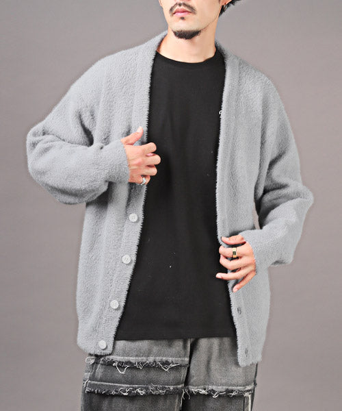 ラグスタイル LUXSTYLE フェザーヤーンカーディガン/カーディガン メンズ ニット ビッグシルエット フェザーヤーン シャギーニット モヘア （2グレー） 2グレー