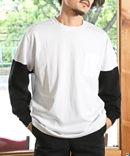 ラグスタイル LUXSTYLE TRAP/U(トラップユー)天竺胸ポケット無地ロンT/ロンT メンズ レディース 長袖Tシャツ 胸ポケット 天竺 （98ホワイト×ブラック） 98ホワイト×ブラック
