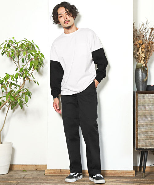 ラグスタイル LUXSTYLE TRAP/U(トラップユー)天竺胸ポケット無地ロンT/ロンT メンズ レディース 長袖Tシャツ 胸ポケット 天竺 （98ホワイト×ブラック） 98ホワイト×ブラック