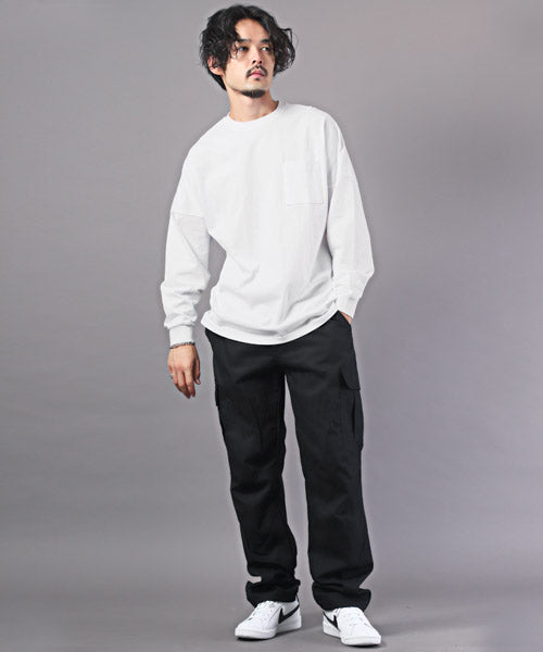 ラグスタイル LUXSTYLE TRAP/U(トラップユー)天竺胸ポケット無地ロンT/ロンT メンズ レディース 長袖Tシャツ 胸ポケット 天竺 （98ホワイト×ブラック） 98ホワイト×ブラック