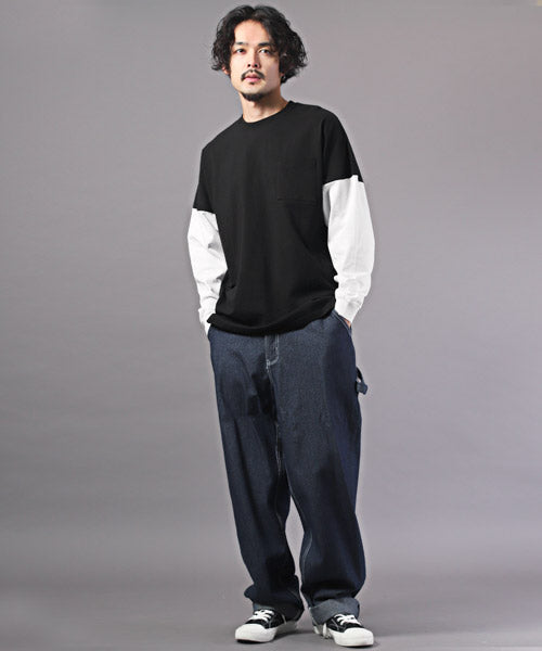ラグスタイル LUXSTYLE TRAP/U(トラップユー)天竺胸ポケット無地ロンT/ロンT メンズ レディース 長袖Tシャツ 胸ポケット 天竺 （98ホワイト×ブラック） 98ホワイト×ブラック