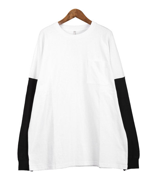 ラグスタイル LUXSTYLE TRAP/U(トラップユー)天竺胸ポケット無地ロンT/ロンT メンズ レディース 長袖Tシャツ 胸ポケット 天竺 （98ホワイト×ブラック） 98ホワイト×ブラック