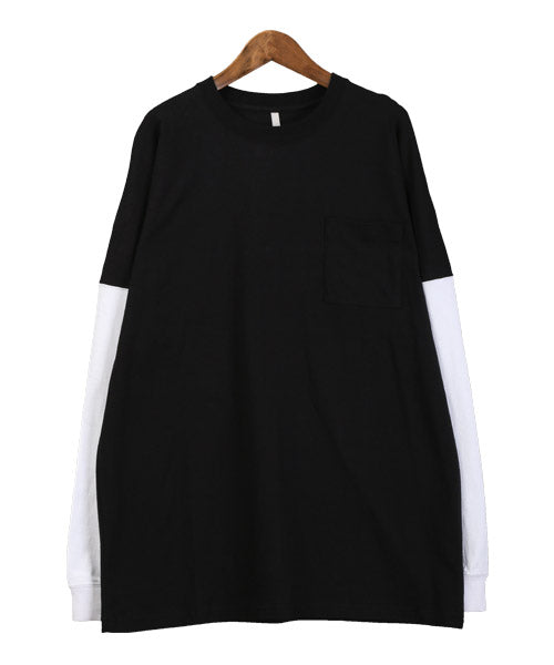 ラグスタイル LUXSTYLE TRAP/U(トラップユー)天竺胸ポケット無地ロンT/ロンT メンズ レディース 長袖Tシャツ 胸ポケット 天竺 （98ホワイト×ブラック） 98ホワイト×ブラック