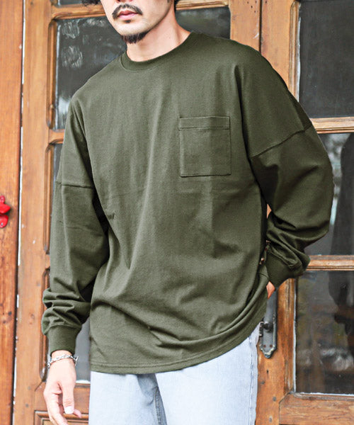 ラグスタイル LUXSTYLE TRAP/U(トラップユー)天竺胸ポケット無地ロンT/ロンT メンズ レディース 長袖Tシャツ 胸ポケット 天竺 （53カーキ） 53カーキ