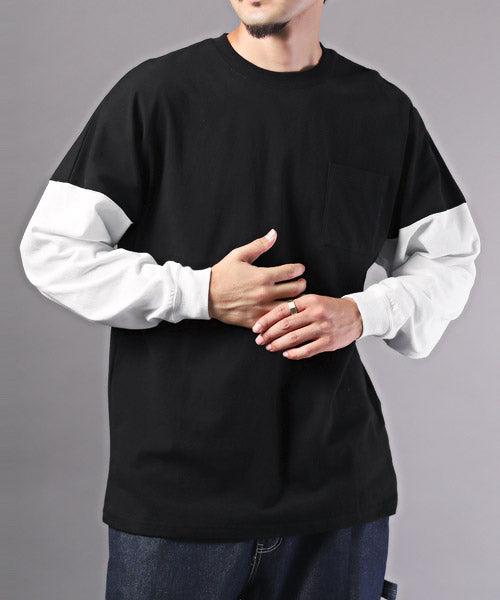 ラグスタイル LUXSTYLE TRAP/U(トラップユー)天竺胸ポケット無地ロンT/ロンT メンズ レディース 長袖Tシャツ 胸ポケット 天竺 （99ブラック×ホワイト） 99ブラック×ホワイト