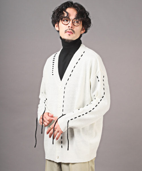 拉格風格 LUXSTYLE 縫線設計鈕扣開衫/開衫 男士 毛衣 超大碼 縫線 線條 鈕扣