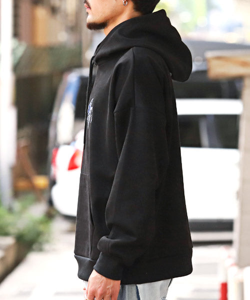 ラグスタイル LUXSTYLE ローズ刺繍スエードパーカー/パーカー メンズ スウェード ビッグシルエット 薔薇 刺繍 ロゴ