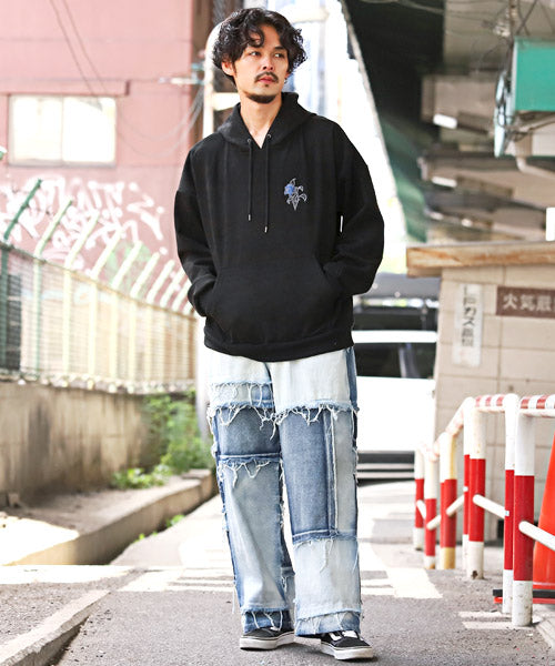 ラグスタイル LUXSTYLE ローズ刺繍スエードパーカー/パーカー メンズ スウェード ビッグシルエット 薔薇 刺繍 ロゴ