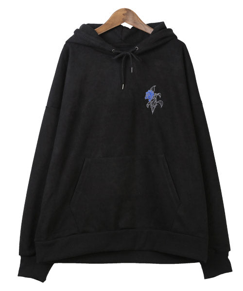 ラグスタイル LUXSTYLE ローズ刺繍スエードパーカー/パーカー メンズ スウェード ビッグシルエット 薔薇 刺繍 ロゴ