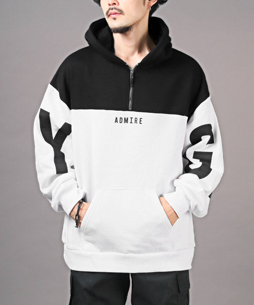 ラグスタイル LUXSTYLE 切替ハーフZIPロゴプリント裏起毛パーカー/パーカー メンズ ビッグシルエット ハーフジップ ZIP 裏起毛 ロゴ プリント