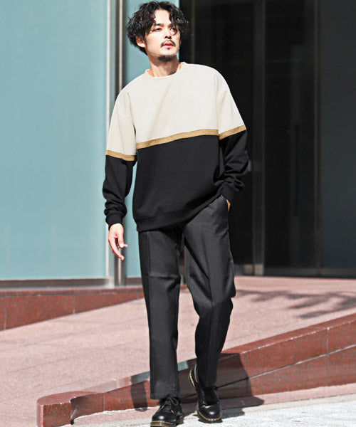 ラグスタイル LUXSTYLE ポンチスエードバイカラー切替スウェット/トレーナー メンズ スウェット スエード バイカラー 配色 異素材