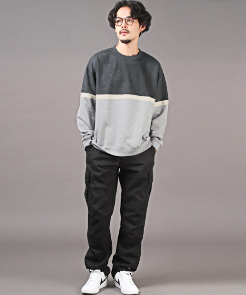 ラグスタイル LUXSTYLE ポンチスエードバイカラー切替スウェット/トレーナー メンズ スウェット スエード バイカラー 配色 異素材