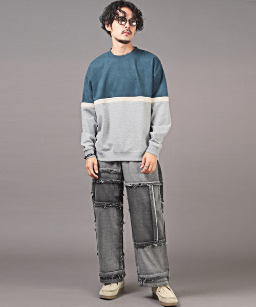 ラグスタイル LUXSTYLE ポンチスエードバイカラー切替スウェット/トレーナー メンズ スウェット スエード バイカラー 配色 異素材
