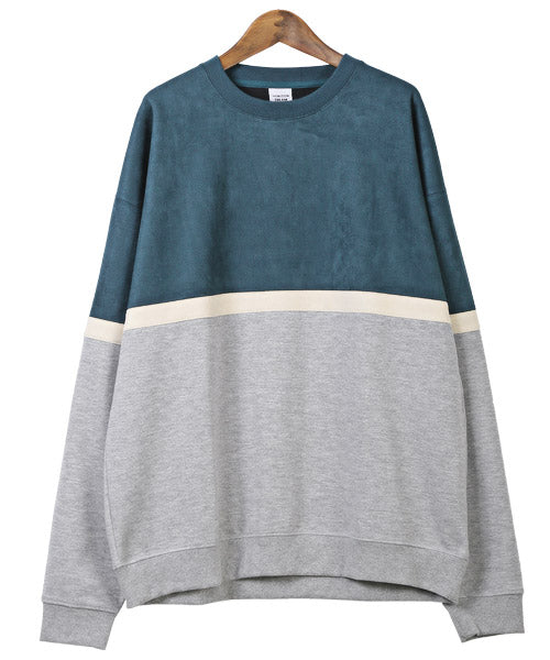 ラグスタイル LUXSTYLE ポンチスエードバイカラー切替スウェット/トレーナー メンズ スウェット スエード バイカラー 配色 異素材