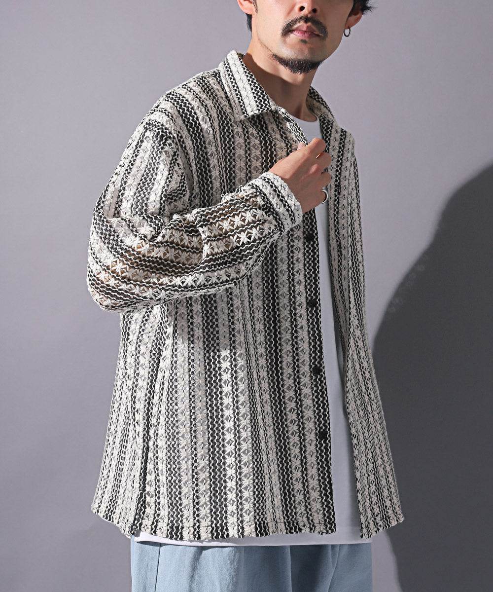 LUXSTYLE Lace Loose Shirt/Long Sleeve Shirt for Men and Women Lace Big Silhouette Blouse Loose