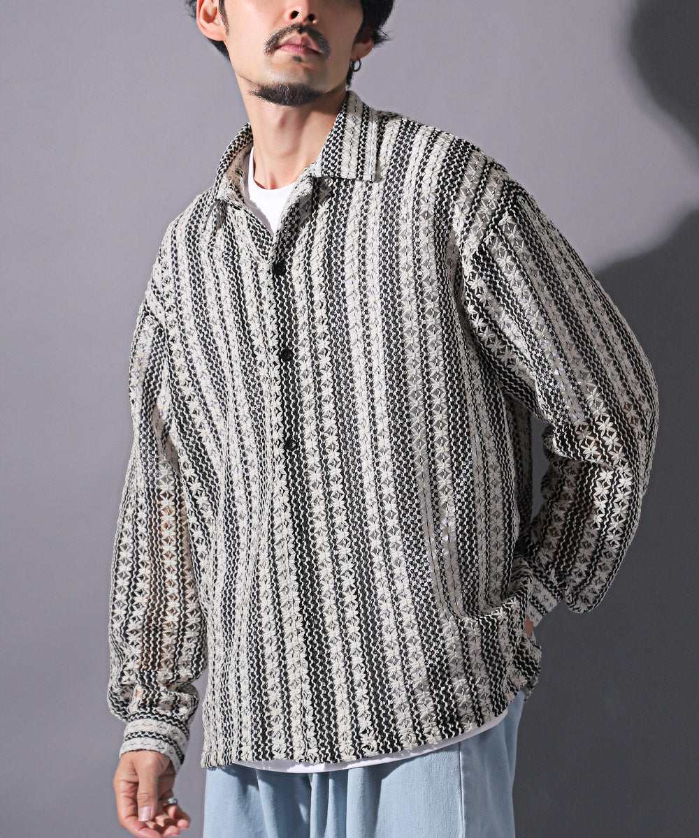 LUXSTYLE Lace Loose Shirt/Long Sleeve Shirt for Men and Women Lace Big Silhouette Blouse Loose