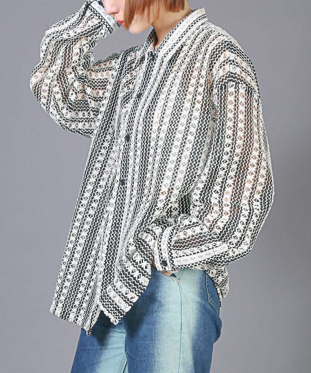 LUXSTYLE Lace Loose Shirt/Long Sleeve Shirt for Men and Women Lace Big Silhouette Blouse Loose