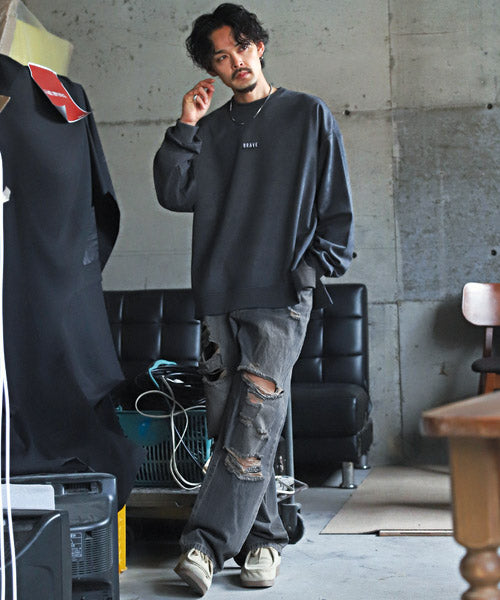 ラグスタイル LUXSTYLE ダメージデニムバギーパンツ/デニムパンツ メンズ ワイド バギーパンツ ダメージ ジーンズ （1サックス） 1サックス