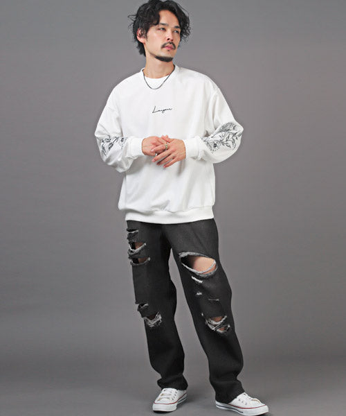 ラグスタイル LUXSTYLE ダメージデニムバギーパンツ/デニムパンツ メンズ ワイド バギーパンツ ダメージ ジーンズ （1サックス） 1サックス