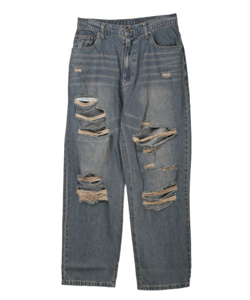 ラグスタイル LUXSTYLE ダメージデニムバギーパンツ/デニムパンツ メンズ ワイド バギーパンツ ダメージ ジーンズ （1サックス） 1サックス
