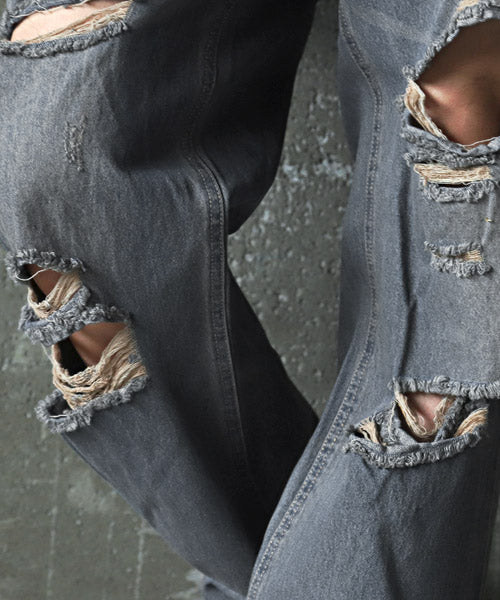 ラグスタイル LUXSTYLE ダメージデニムバギーパンツ/デニムパンツ メンズ ワイド バギーパンツ ダメージ ジーンズ （1サックス） 1サックス