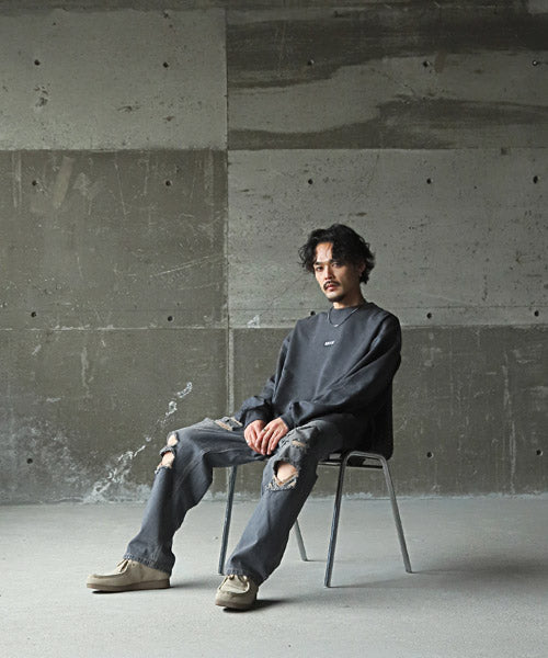 ラグスタイル LUXSTYLE ダメージデニムバギーパンツ/デニムパンツ メンズ ワイド バギーパンツ ダメージ ジーンズ （1サックス） 1サックス