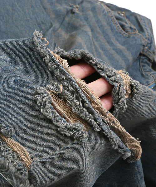 ラグスタイル LUXSTYLE ダメージデニムバギーパンツ/デニムパンツ メンズ ワイド バギーパンツ ダメージ ジーンズ （1サックス） 1サックス