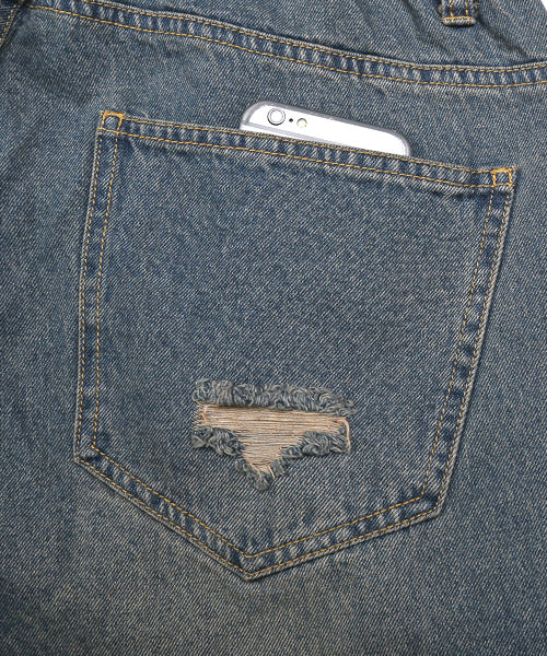 ラグスタイル LUXSTYLE ダメージデニムバギーパンツ/デニムパンツ メンズ ワイド バギーパンツ ダメージ ジーンズ （1サックス） 1サックス