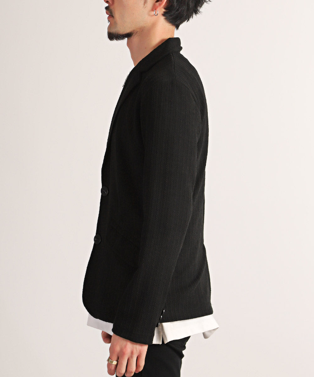 ラグスタイル LUXSTYLE ケーブル2Bジャケット/テーラードジャケット メンズ 2ボタン ケーブルジャガード ストレッチ