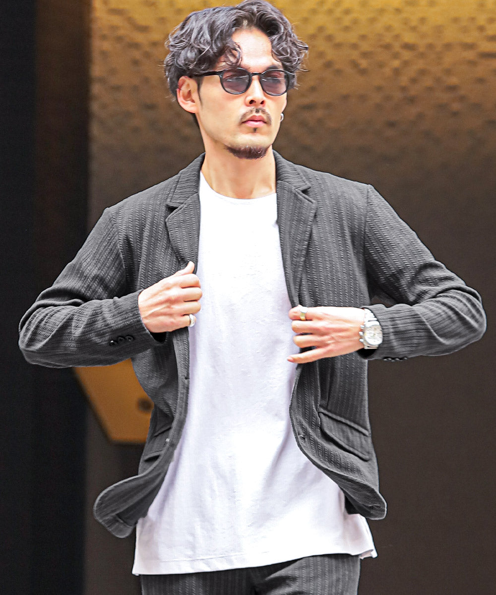 ラグスタイル LUXSTYLE ケーブル2Bジャケット/テーラードジャケット メンズ 2ボタン ケーブルジャガード ストレッチ