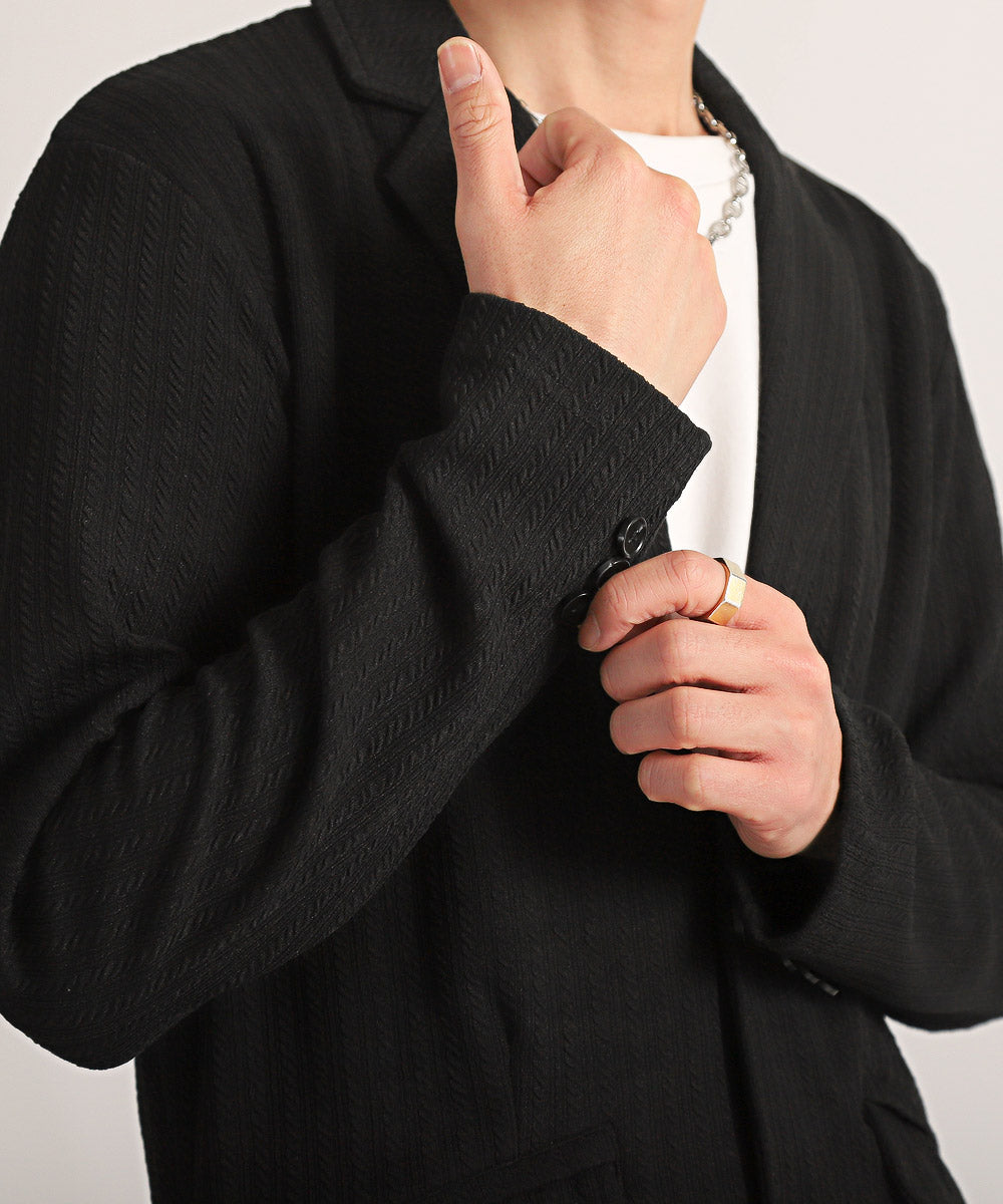 ラグスタイル LUXSTYLE ケーブル2Bジャケット/テーラードジャケット メンズ 2ボタン ケーブルジャガード ストレッチ