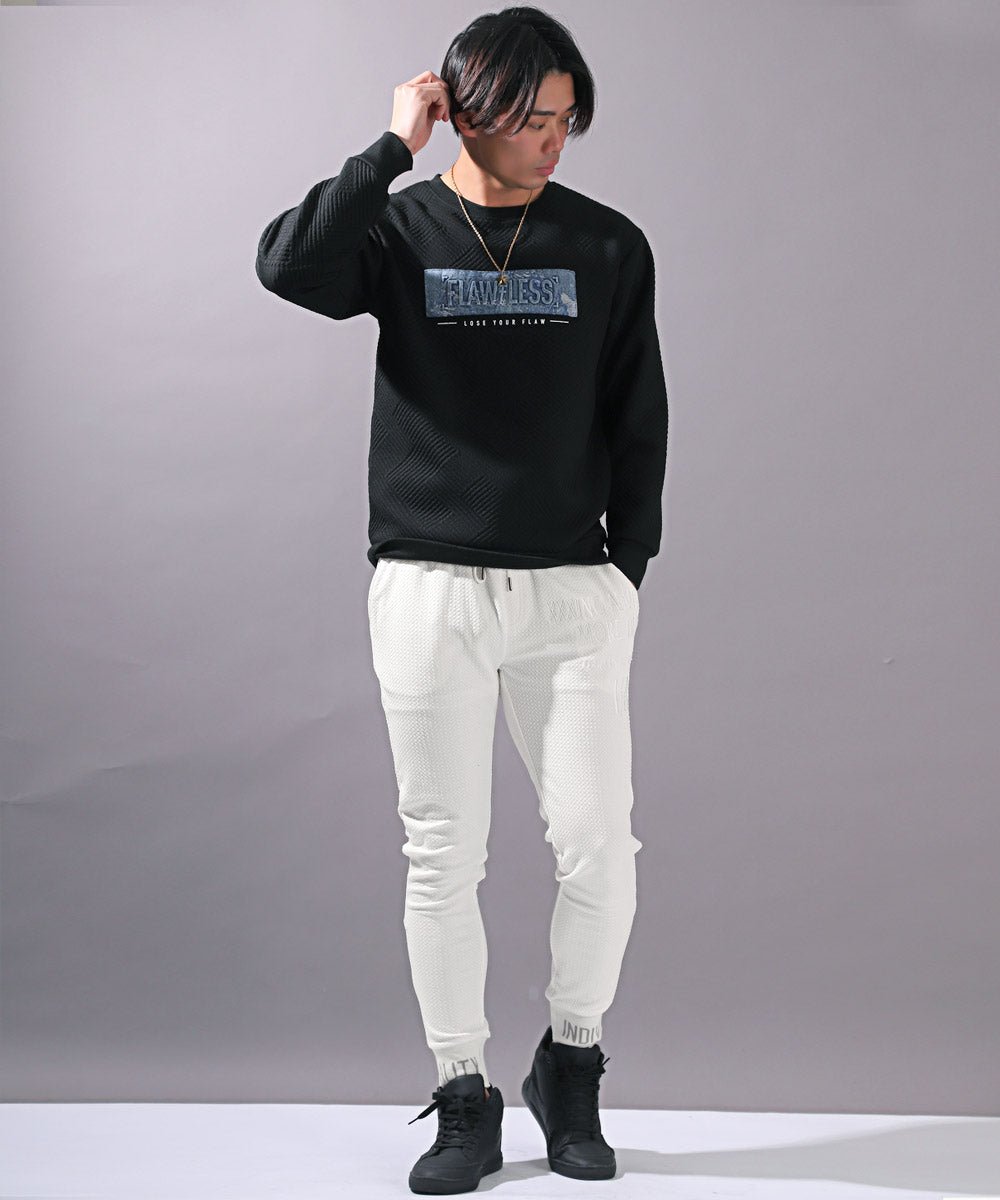 ラグスタイル LUXSTYLE 膨れジャガード刺繍ジョガーパンツ/ジョガーパンツ メンズ 刺繍 ロゴ ふくれジャガード 凸凹