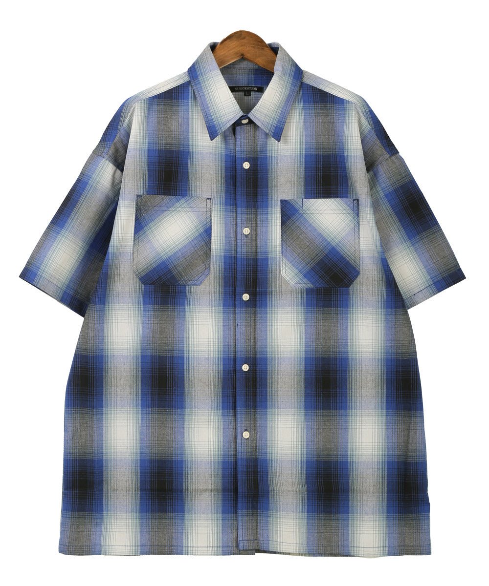 ラグスタイル LUXSTYLE 接触冷感オンブレチェック半袖シャツ/半袖シャツ メンズ チェックシャツ ビッグシルエット 春夏 全4色 接触冷感