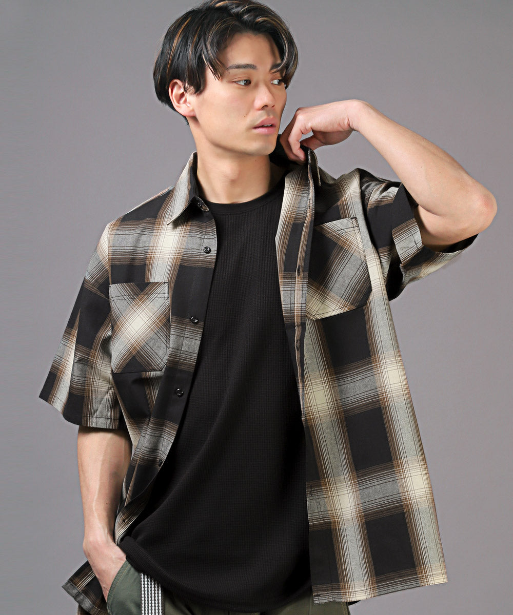 ラグスタイル LUXSTYLE 接触冷感オンブレチェック半袖シャツ/半袖シャツ メンズ チェックシャツ ビッグシルエット 春夏 全4色 接触冷感