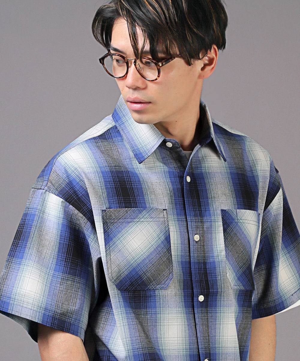 ラグスタイル LUXSTYLE 接触冷感オンブレチェック半袖シャツ/半袖シャツ メンズ チェックシャツ ビッグシルエット 春夏 全4色 接触冷感